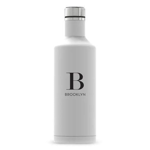 Personalized White Stainless Steel Insulated Water Bottle - Modern Serif Monogram Print