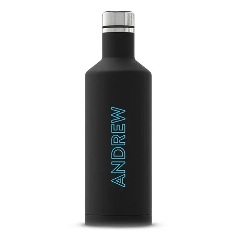 Personalized Black Stainless Steel Insulated Water Bottle - Line Monogram Print