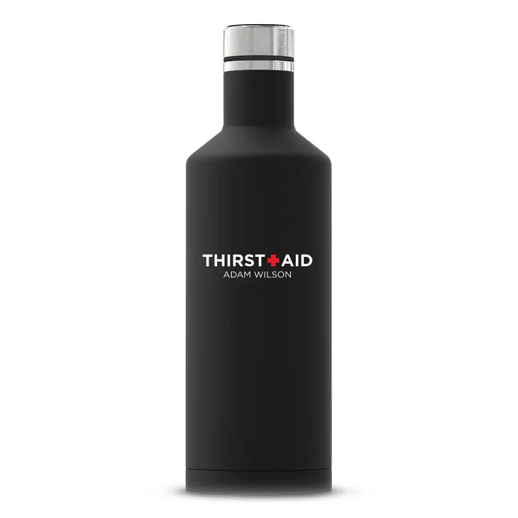 Personalized Black Stainless Steel Insulated Water Bottle - Thirst Aid Print