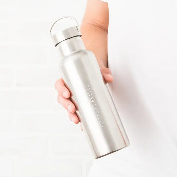 Personalized Chrome Stainless Steel Reusable Water Bottle - Contemporary Vertical Print