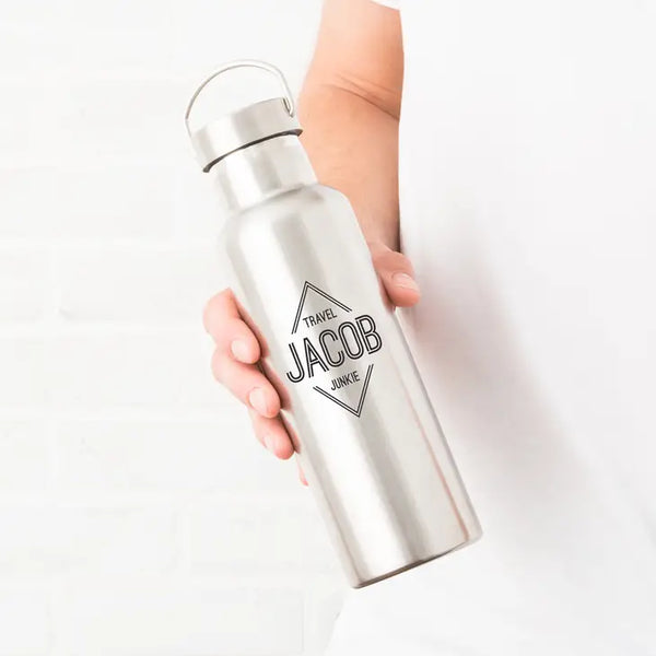 Personalized Chrome Stainless Steel Reusable Water Bottle - Diamond Emblem Print