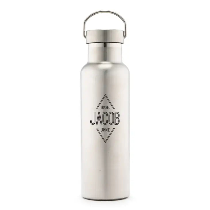 Personalized Chrome Stainless Steel Reusable Water Bottle - Diamond Emblem Print