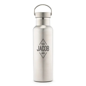 Personalized Chrome Stainless Steel Reusable Water Bottle - Diamond Emblem Print