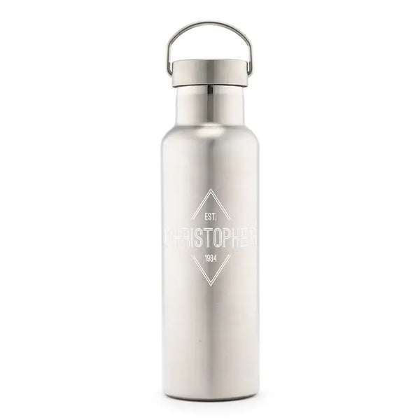 Personalized Chrome Stainless Steel Reusable Water Bottle - Diamond Emblem Print