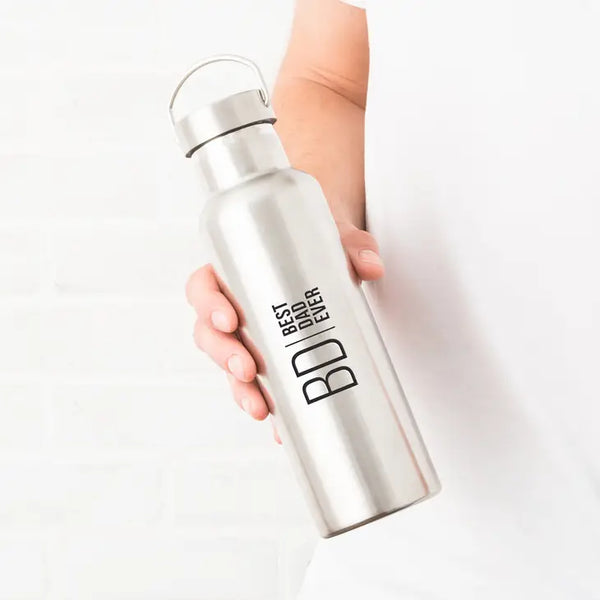 Personalized Chrome Stainless Steel Reusable Water Bottle - Modern Monogram And Text Print