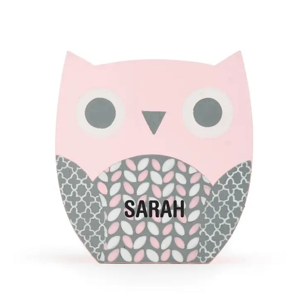 Personalized Wooden Piggy Bank For Kids- Pink Owl