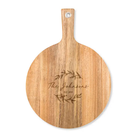 Personalized Wooden Round Cutting & Serving Board With Handle - Signature Script