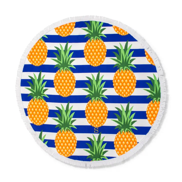 Personalized Round Beach Towel - Pineapple Pattern