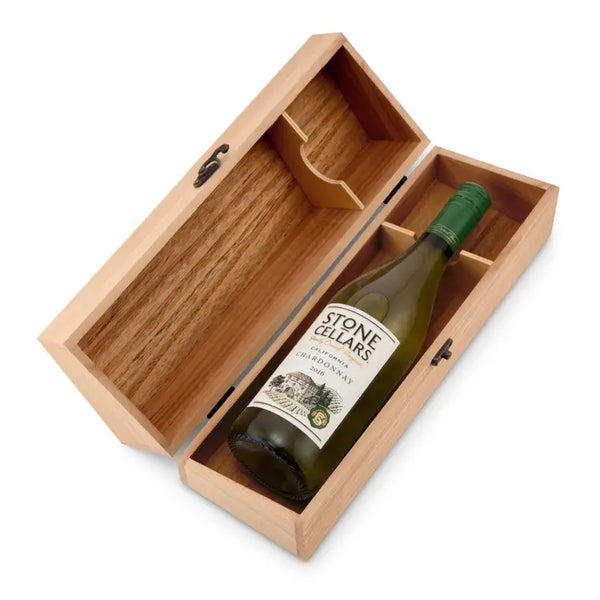 Custom Engraved Wooden Wine Gift Box With Lid - Thank You Script