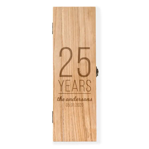 Custom Engraved Wooden Wine Gift Box With Lid - Happy Anniversary