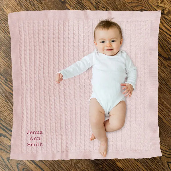 Personalized Cotton Cable Knit Baby Blanket - Custom Text