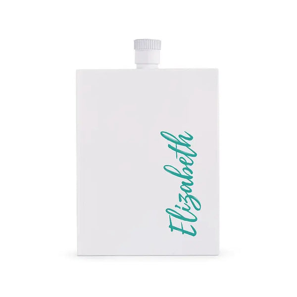 Personalized White Stainless Steel Flask - Vertical Calligraphy Text