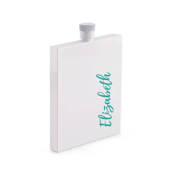 Personalized White Stainless Steel Flask - Vertical Calligraphy Text