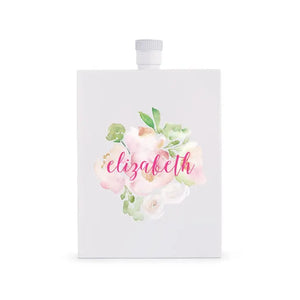 Personalized White Stainless Steel 3 Oz. Hip Flask - Floral Garden Party