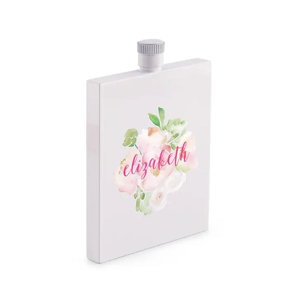 Personalized White Stainless Steel 3 Oz. Hip Flask - Floral Garden Party