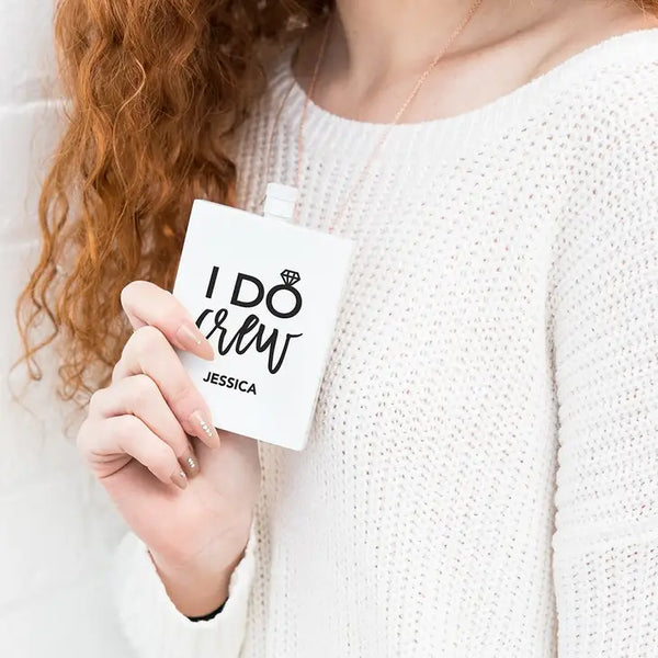 Personalized White Stainless Steel 3 Oz. Hip Flask - I Do Crew