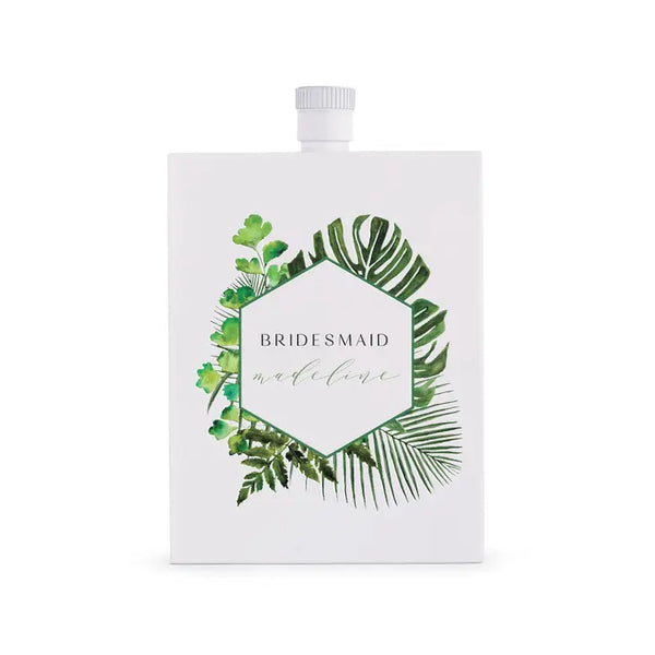 Personalized White Stainless Steel 3 Oz. Hip Flask - Tropical Greenery