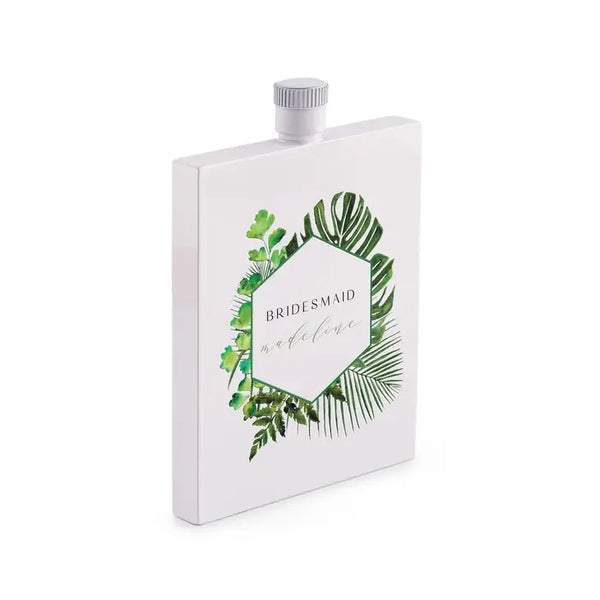 Personalized White Stainless Steel 3 Oz. Hip Flask - Tropical Greenery