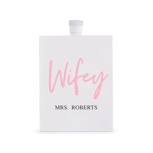 Personalized White Stainless Steel 3 Oz. Hip Flask - Wifey Script