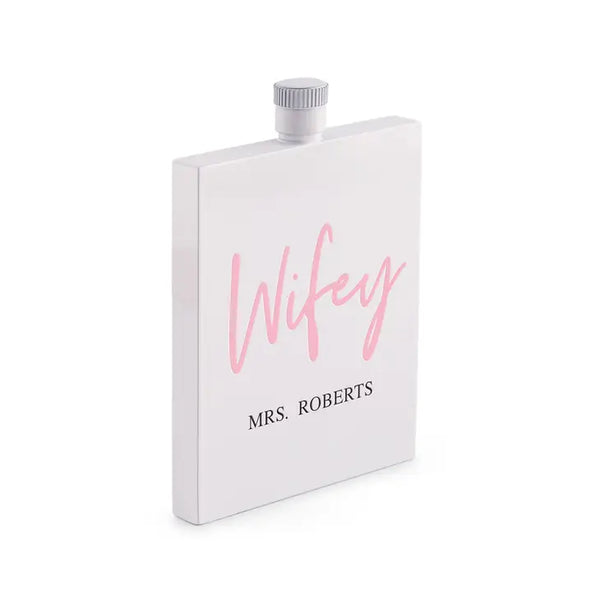 Personalized White Stainless Steel 3 Oz. Hip Flask - Wifey Script