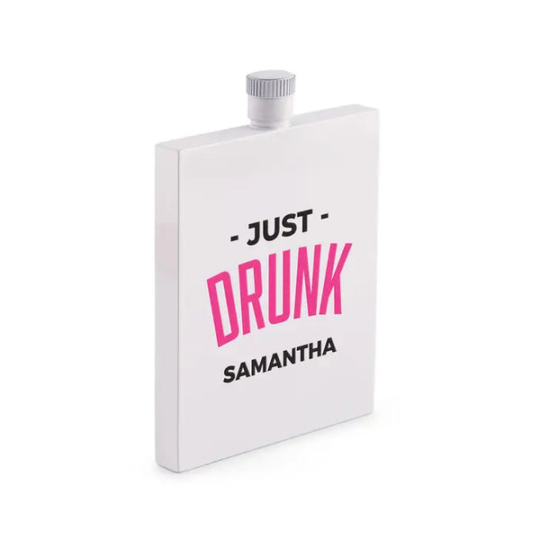 Personalized White Stainless Steel 3 Oz. Hip Flask - Just Drunk