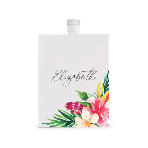 Personalized White Stainless Steel 3 Oz. Hip Flask - Tropical Floral