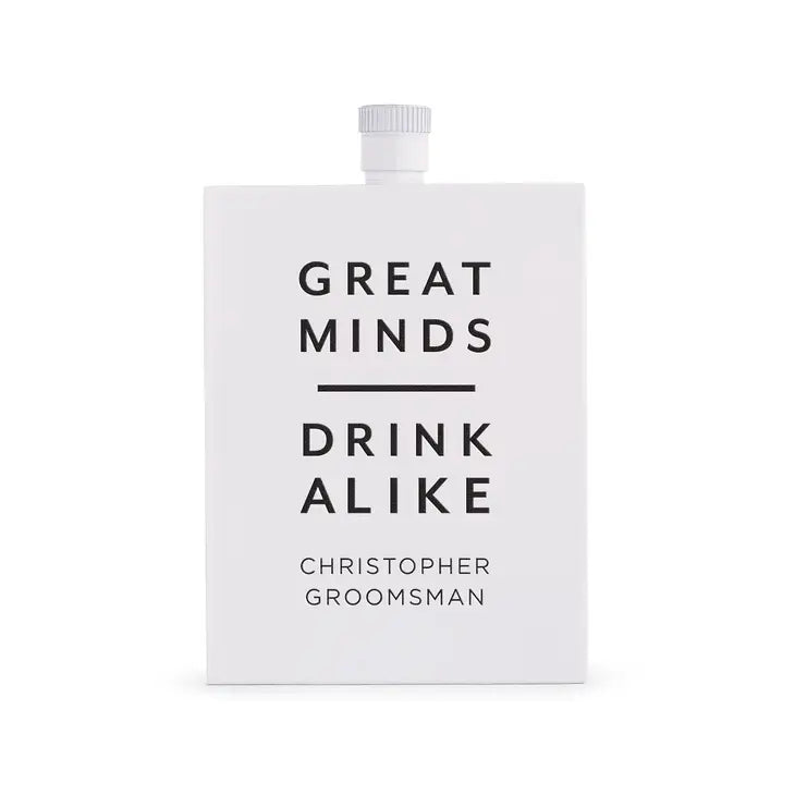 Personalized White Stainless Steel 3 Oz. Hip Flask - Great Minds Drink Alike