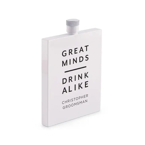 Personalized White Stainless Steel 3 Oz. Hip Flask - Great Minds Drink Alike