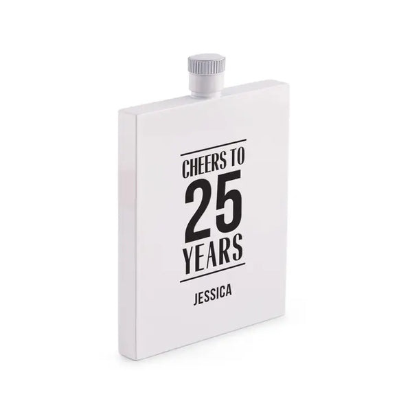 Personalized White Stainless Steel Hip Flask - Anniversary Print