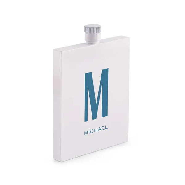 Personalized White Stainless Steel Hip Flask - Monogram Text Print