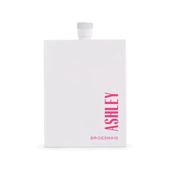 Personalized White Stainless Steel Hip Flask - Vertical Text Monogram Print