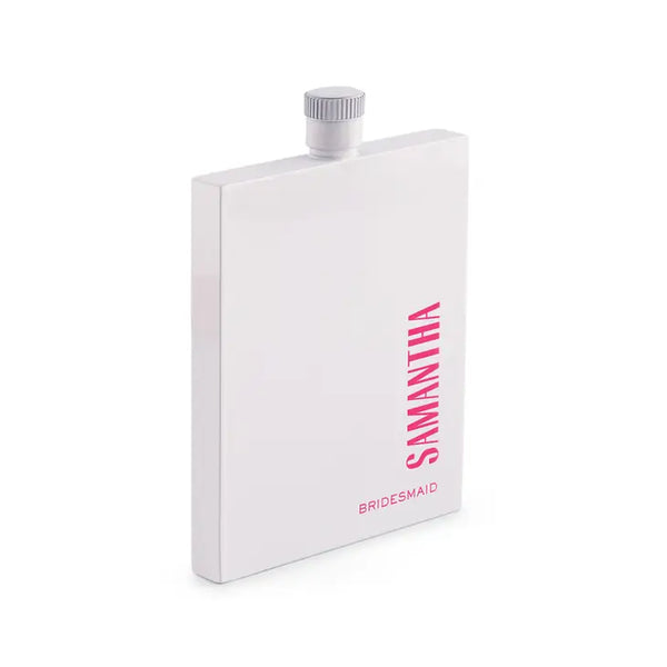 Personalized White Stainless Steel Hip Flask - Vertical Text Monogram Print