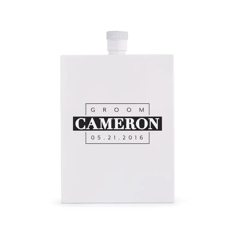 Personalized White Stainless Steel Hip Flask - Groom Monogram Print