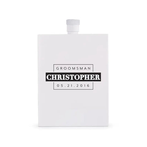 Personalized White Stainless Steel Hip Flask - Groomsman Monogram Print