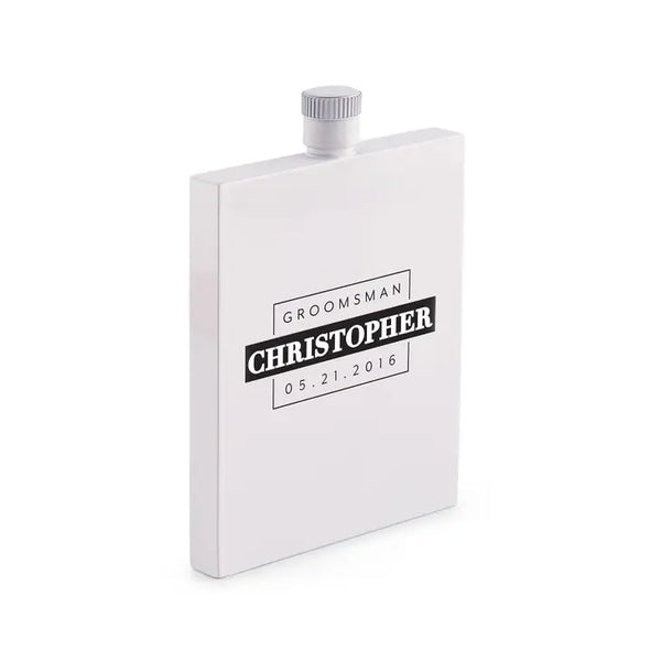 Personalized White Stainless Steel Hip Flask - Groomsman Monogram Print