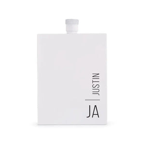 Personalized White Stainless Steel Hip Flask - Vertical Monogram Print