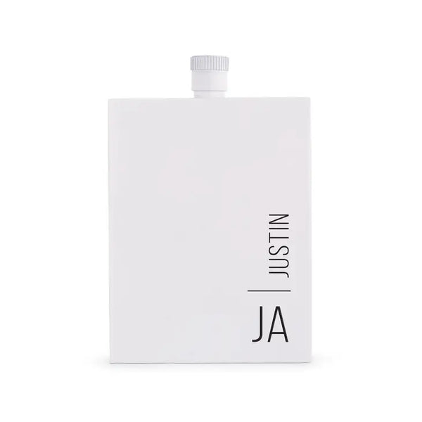 Personalized White Stainless Steel Hip Flask - Vertical Monogram Print