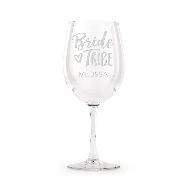 Large Personalized 12 Oz. Stemmed Wine Glass - Bride Tribe