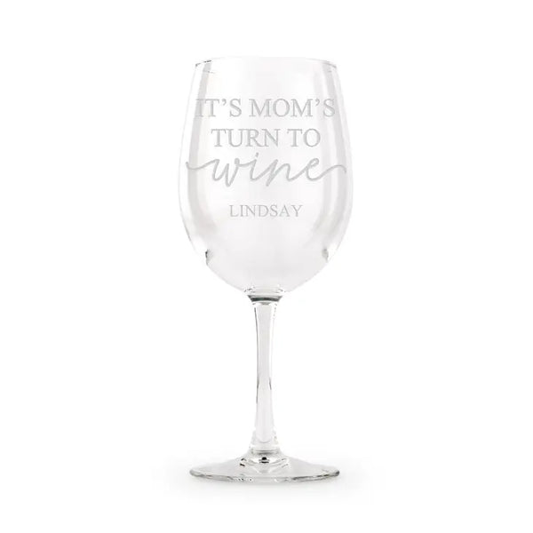 Large Personalized 12 Oz. Stemmed Wine Glass - It's Mom's Turn To Wine