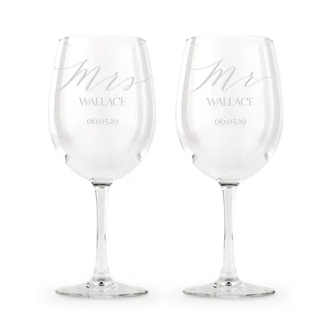 Large Personalized 12 Oz. Stemmed Wine Glasses - Mr. And Mrs. - Set of 2