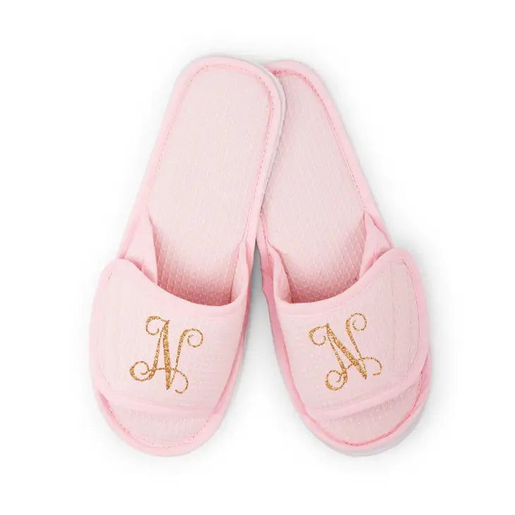 Women's Personalized Cotton Waffle Spa Slippers - Script Initial