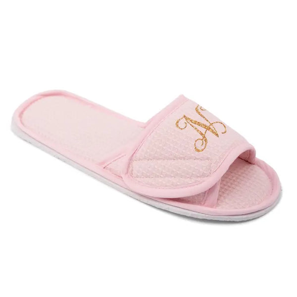 Women's Personalized Cotton Waffle Spa Slippers - Script Initial