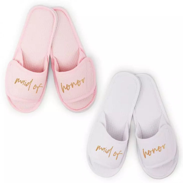 Women's Cotton Waffle Spa Slippers - Maid Of Honor