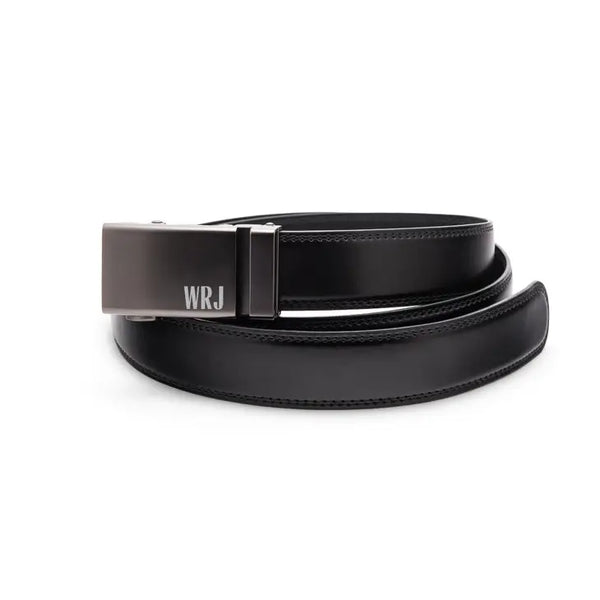 Men's Black Leather Belt - Monogrammed Black Buckle