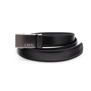 Men's Black Leather Belt - Monogrammed Black Buckle