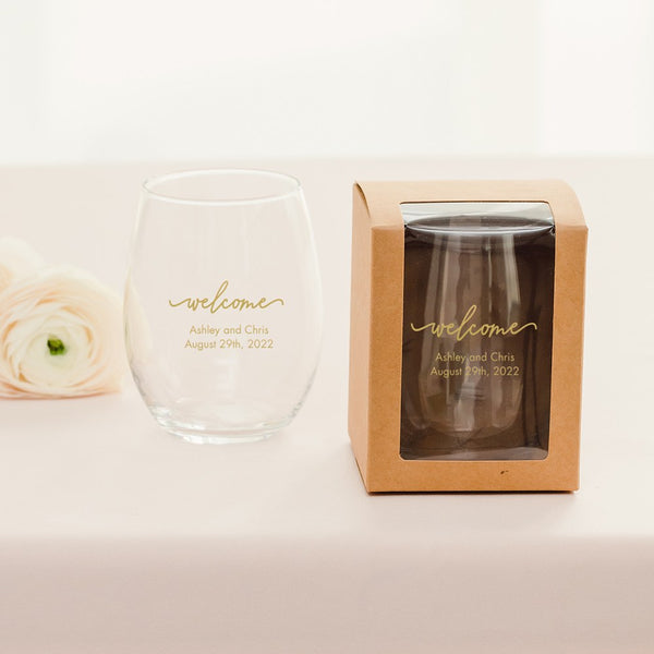 Large Stemless Wine Glass Gift Box With Clear Window - Kraft