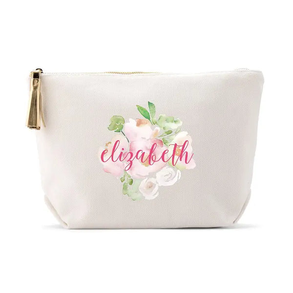 Large Personalized Canvas Makeup And Toiletry Bag For Women - Floral Garden Party