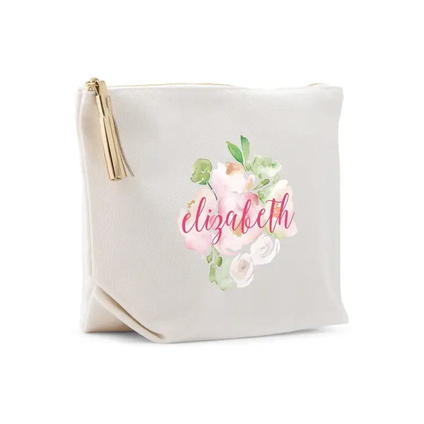 Large Personalized Canvas Makeup And Toiletry Bag For Women - Floral Garden Party