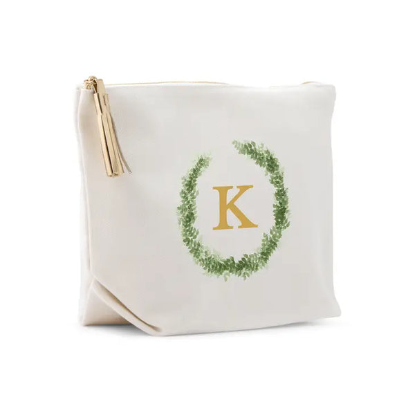 Large Personalized Canvas Makeup And Toiletry Bag For Women - Love Wreath Monogram