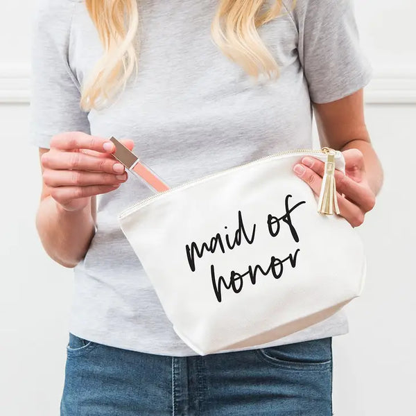 Large Personalized Canvas Makeup Bag - Maid Of Honor Script